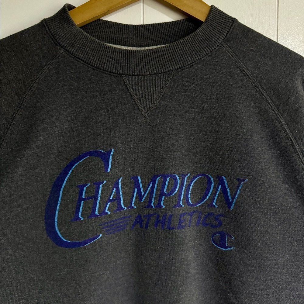 Dark Grey Champion Crewneck with Blue Logo